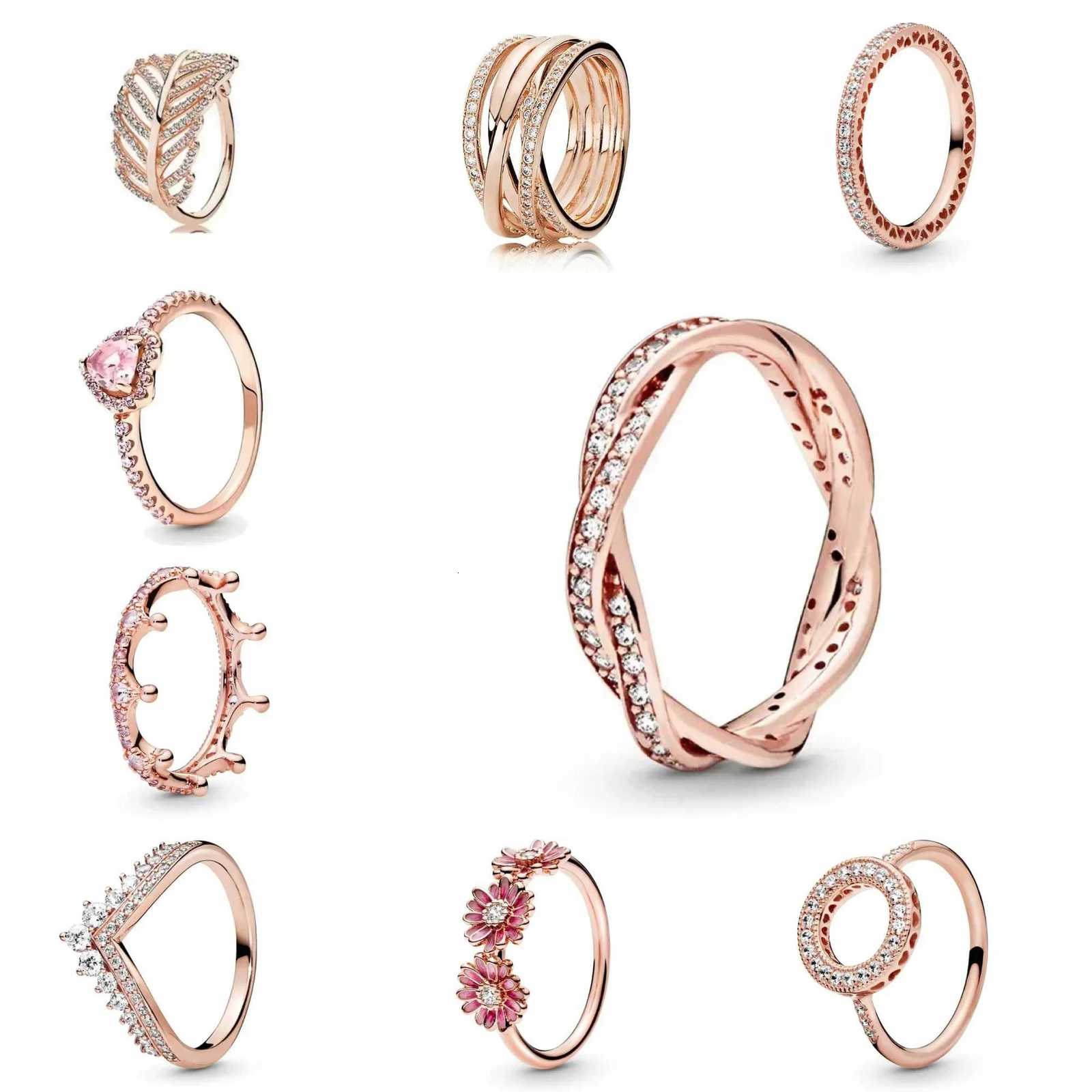 2025 New 925 Sterling Silver Sophisticated Rose Gold Radiant Crown Round Heart Ring Timeless Luxury Charm Jewelry Sweet Gifts M251215