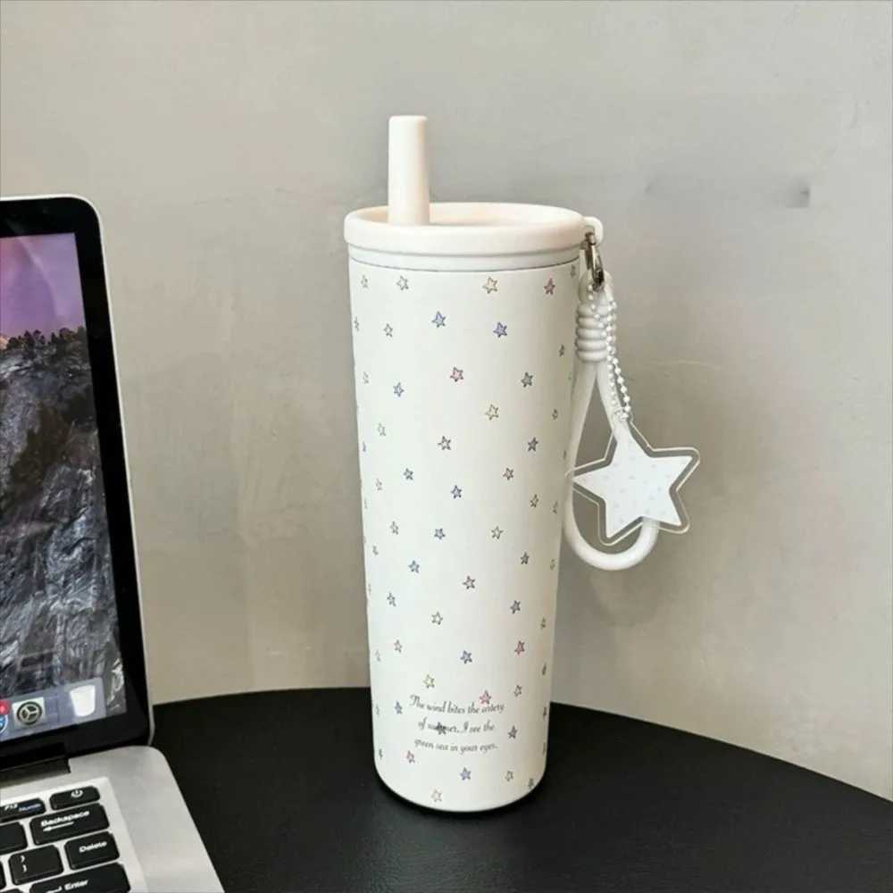 New Star Insulated Cup White with Lanyard Thermal Water Bottle with Straw Stainless Steel Car Coffee Cup Gifts H251215