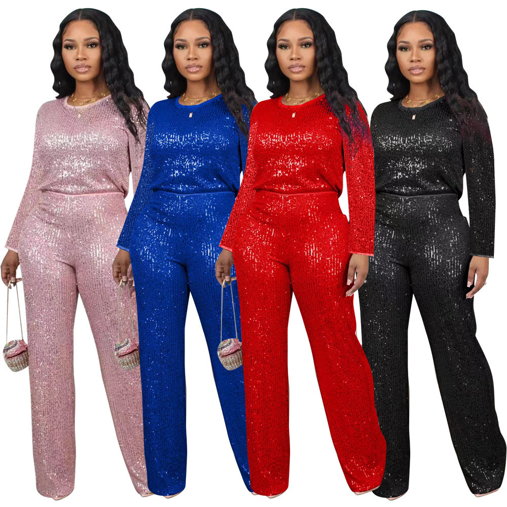 LW Plus Size Two Piece Velvet sequin Zipper Top and Pants Set Fashion Party Evening Dress Womens Set 241118