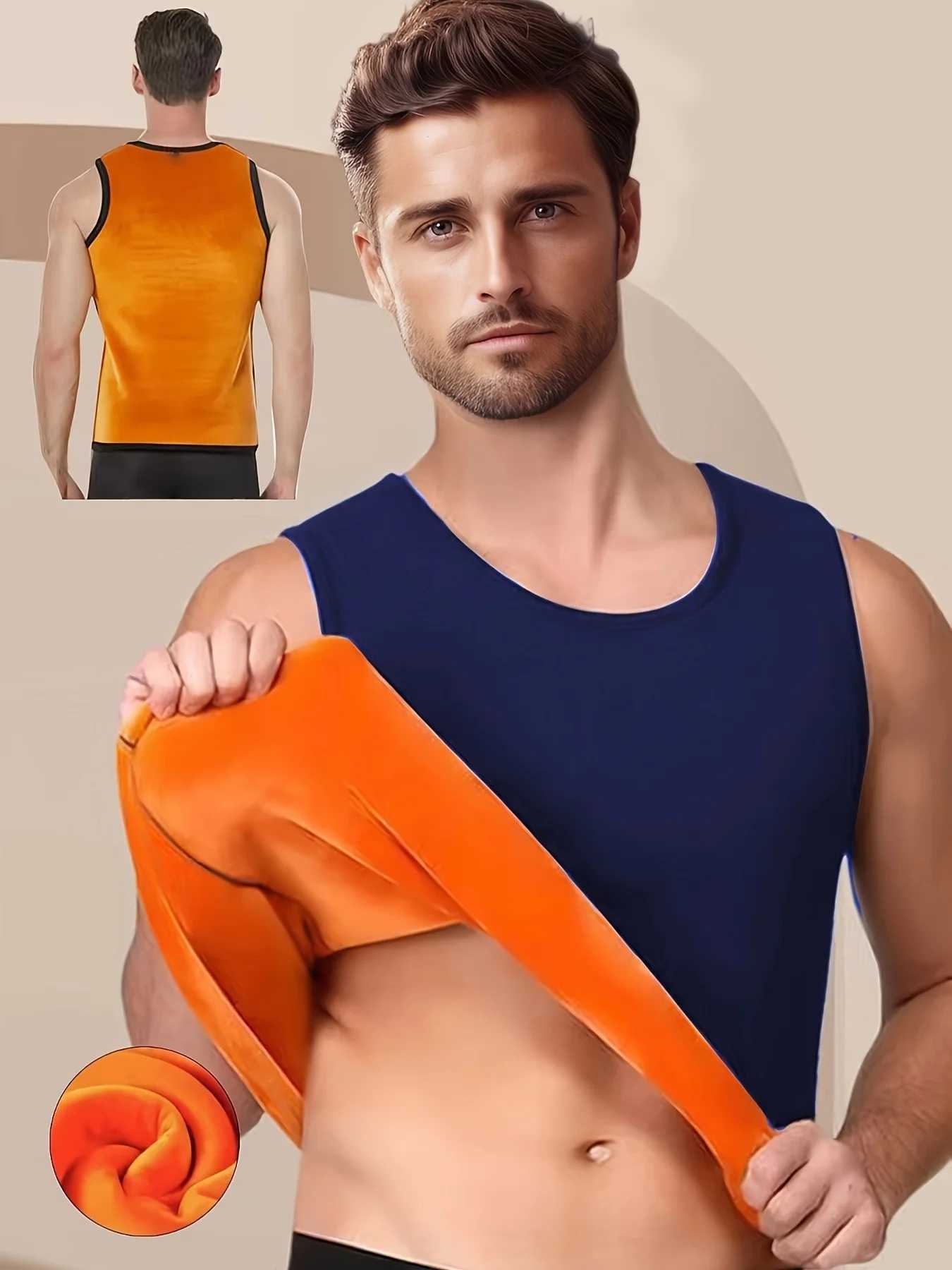 Mens Winter Thermal Vest Thickened Fleece Lined Solid Color Warm Underwear Base Layer Single Piece Cold Resistance Top G251215