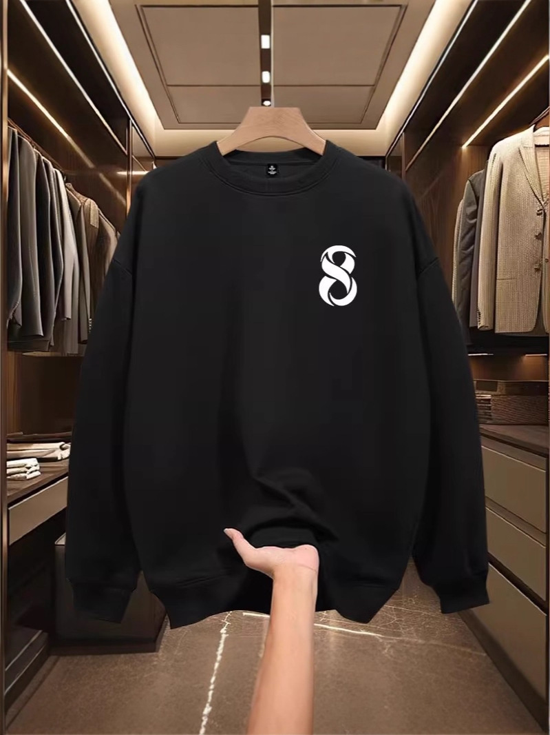 Chinese Trend Brand Hoodie for Men, 2025 New Arrival, Loose-Fit Crew Neck, Casual, Fleece-Lined, American Street Style Cool Vibe, Men's Outerwear