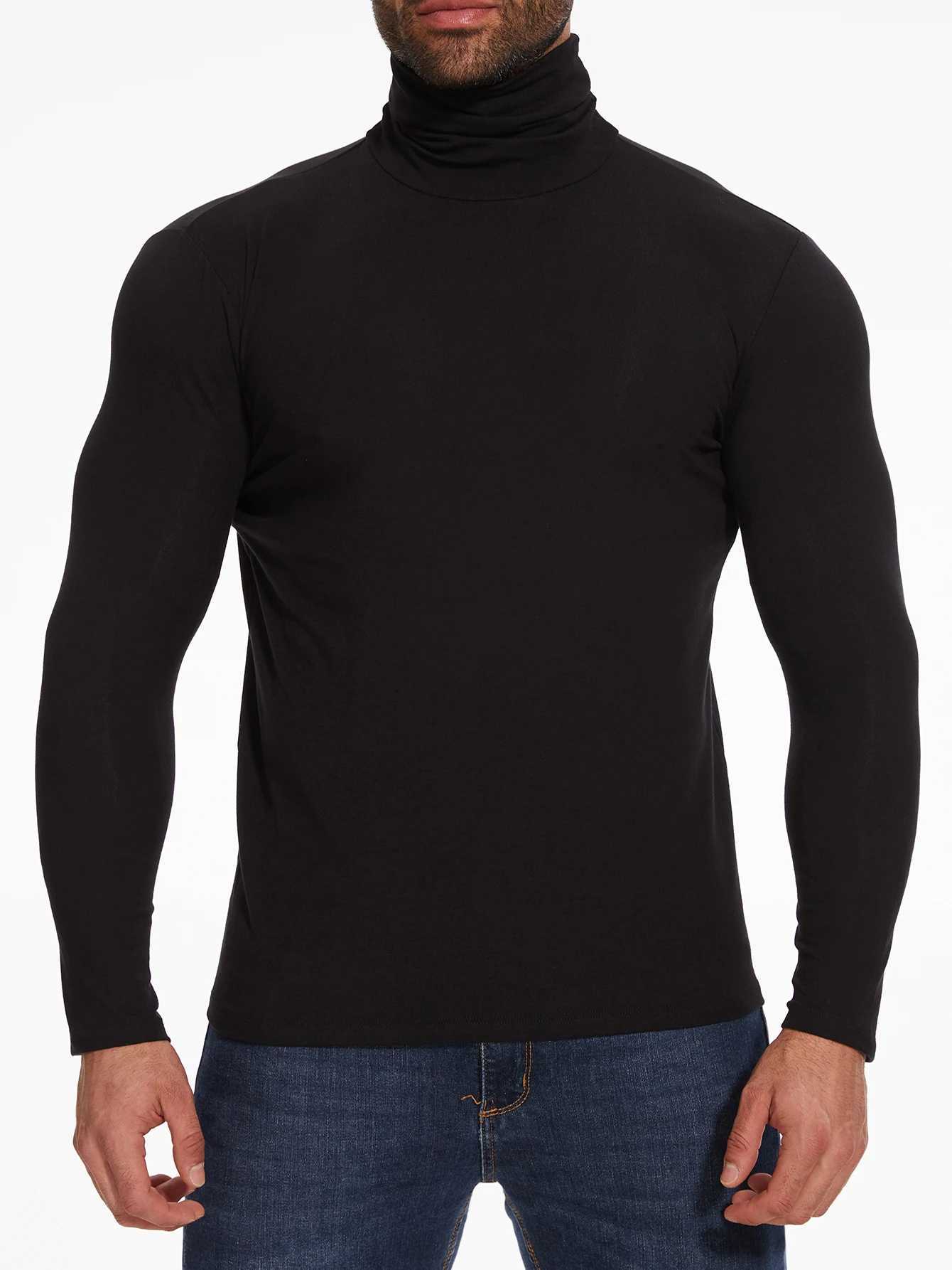 High Neck Fall Winter Thermal Underwear Tops for Mens Warm T-shirt Slim Fit Fashion Long Sleeve Bottoming Shirt Apparel Pullover G251215