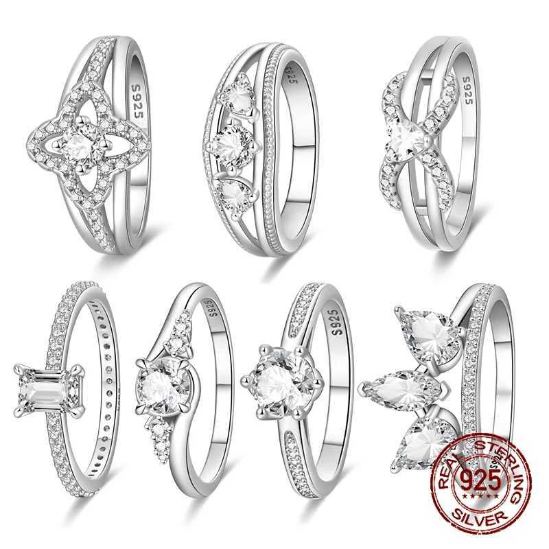 Women Silver Finger Rings for Women Original 925 Sterling Silver Cocktail Ring Geometric Cubic Zircon Heart Wedding Jewelry M251215