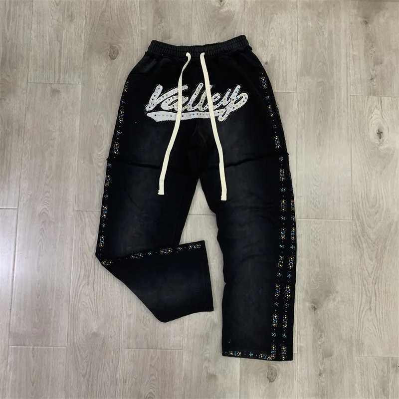 Black Wash Mens Pants Oversized Pure Cotton Hot Drill Letters Vale Women Drawstring Sweatpants X251215