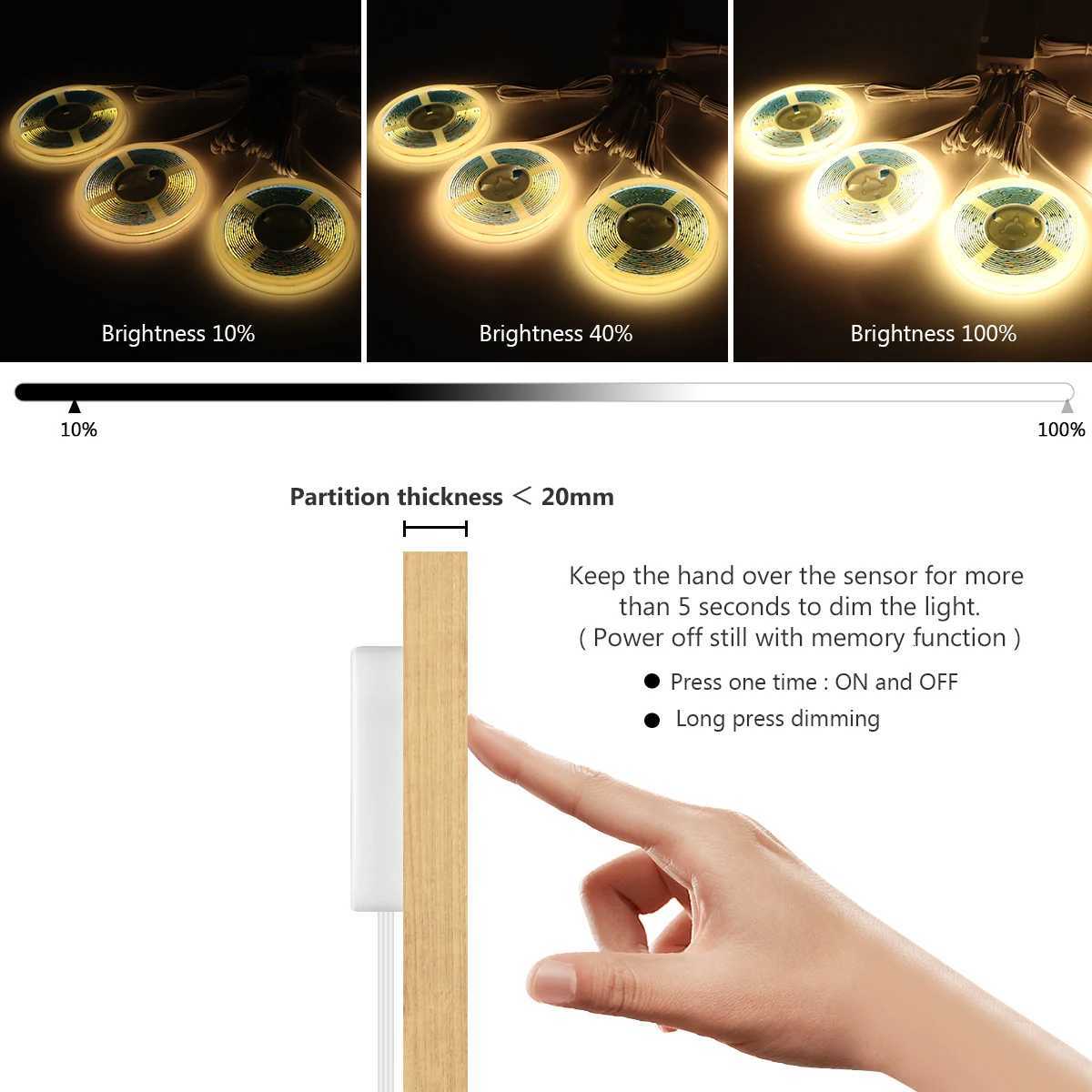 1-6pcs COB LED Strip Light Under Cabinet Collection Display Touch Dimmer Bookcase Wardrobe Motion Sensor Penet Wood Closet Lamp X251215