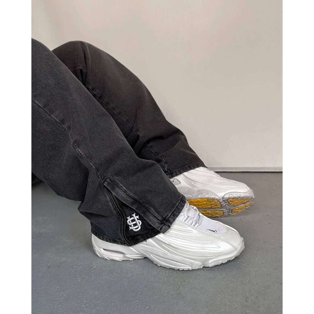 Hip-hop gold coin Y2K retro low waist wide leg zipper pants y2k clothing men's fashion embroidered loose jeans C251215