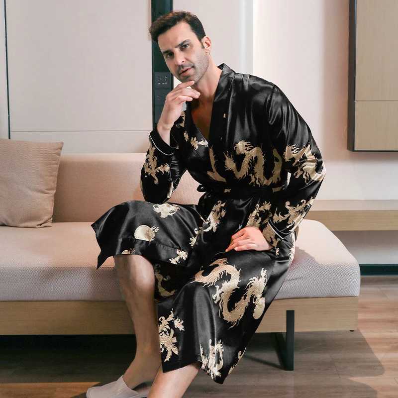 Pajama mens spring and autumn silk thin style oversized pajamas long sleeved bathrobes ice silk bathrobes home clothing summer C251216