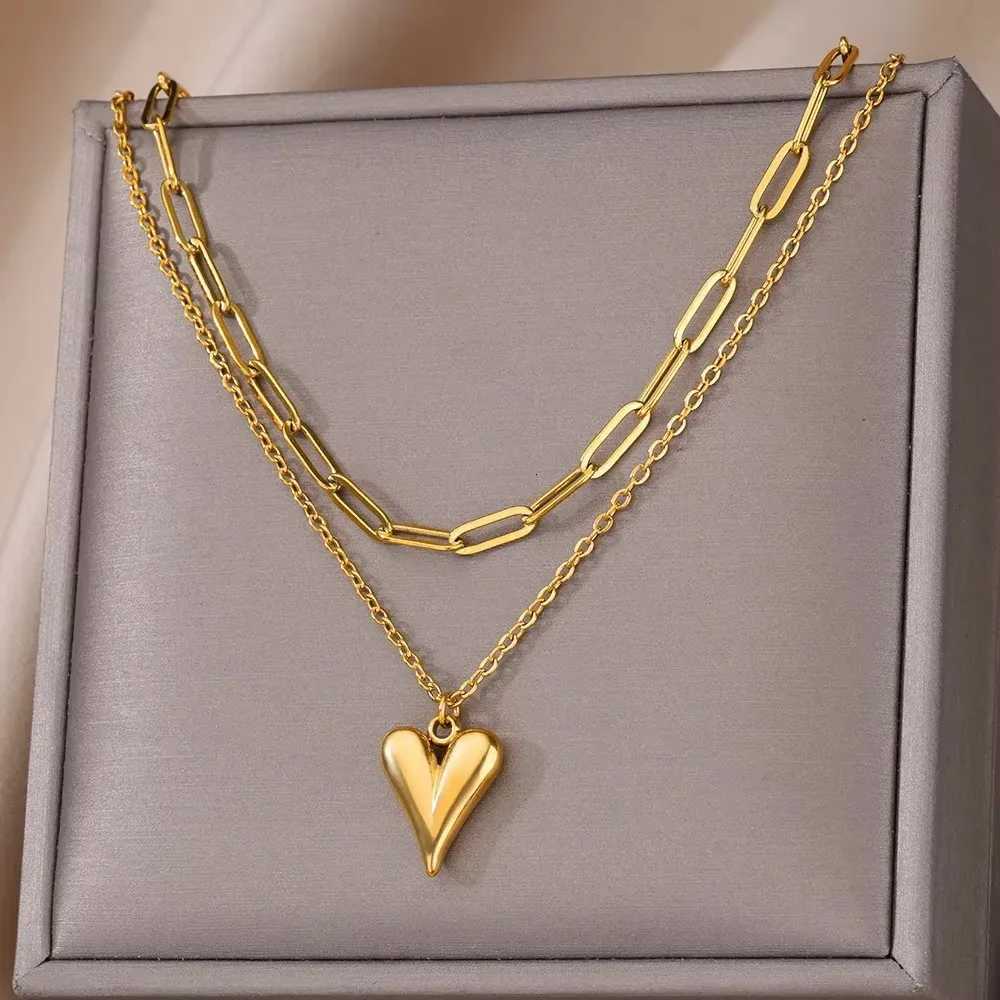 Stainless Steel Multilayer Heart Necklace For Women Girls Goth Gold Color Clavicle Chain Charm Choker Jewelry Birthday Gift M251216