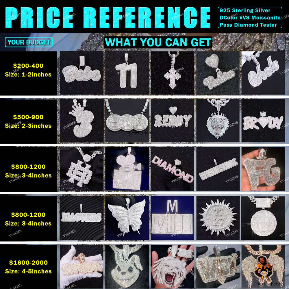 VVS Pass Moissanite Tester Ice Out Silicon Stone Custom 925 Silver Hip Hop Boutique Jewelry Pendant Chain Buckle
