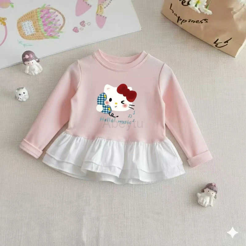 Sanrio Baby Girls Cotton Clothes Striped Patchwork Top Kid Hello Kitty Printed Pullover Children Autumn Fashion Long Sleeve T-shrits H251216