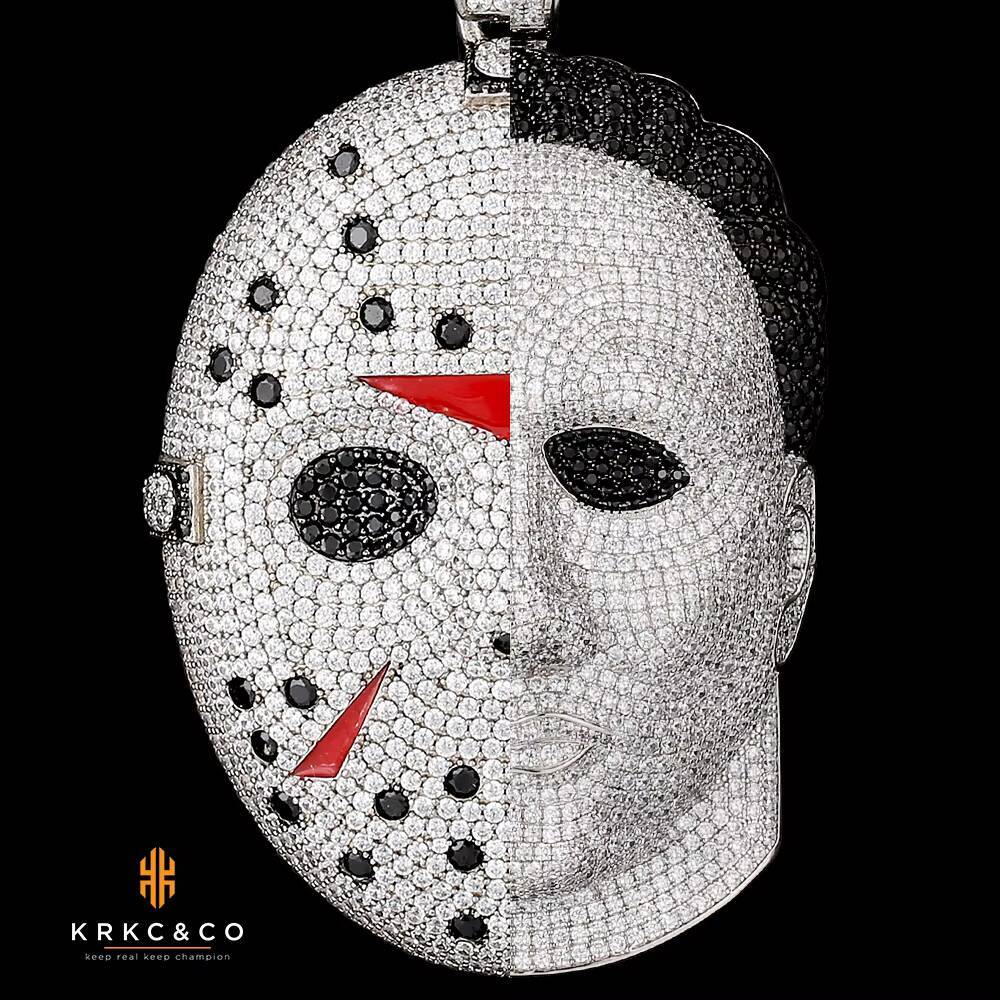 Custom Pendant Hiphop Jewelry Mask Pendant Necklace White Gold Iced Out Horror Scary Ghost Crystal KRKC Saint Halloween 925 silver