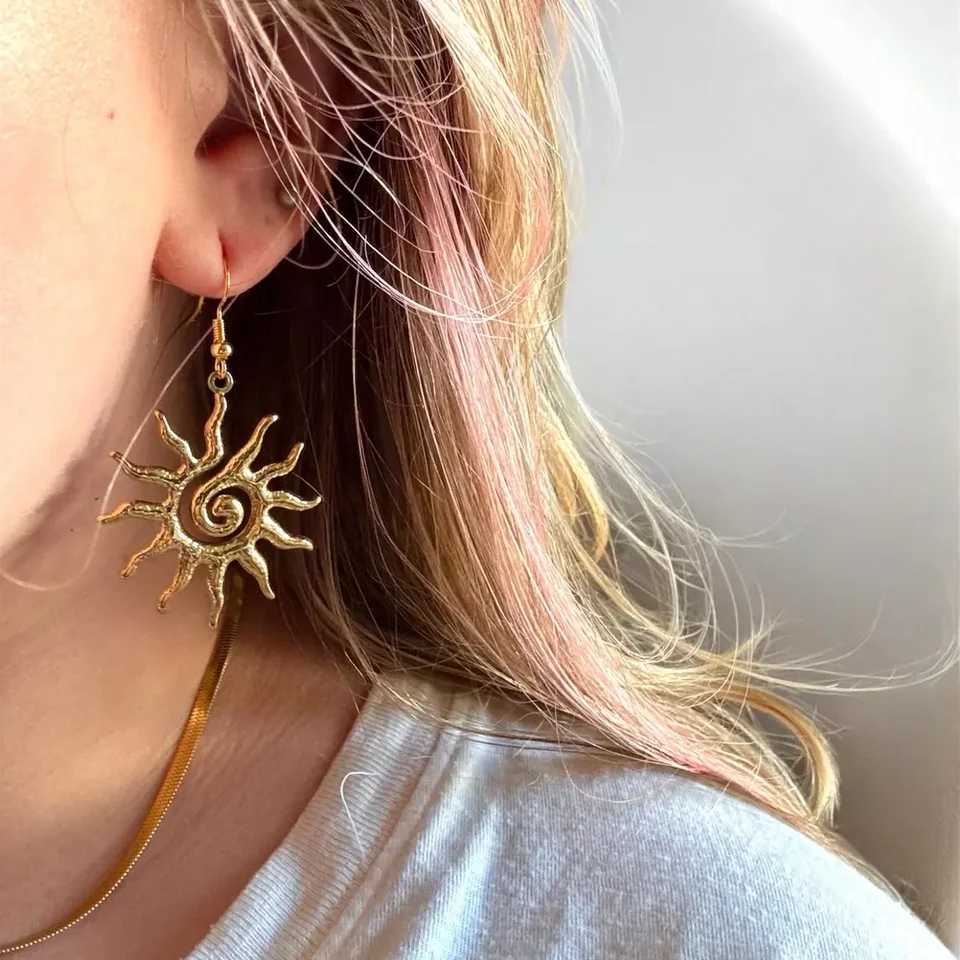 Stainless Steel Swirl Sun Spiral Earrings Large Celestial Earrings Solar Boho Unique Earrings for Women G251216