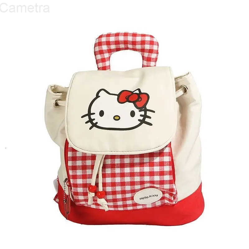 Sanrio Cute cartoon character Hello Kitty red plaid backpack Mini backpack Kawaii daily versatile shopping bag Wholesale Holiday gift H251216