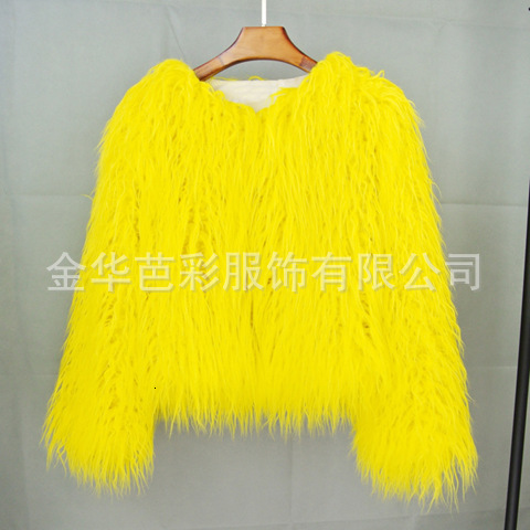 Faux Shearling Wool Coat for Women Short Collarless Solid Color Street Style Faux Fur Coat 241120