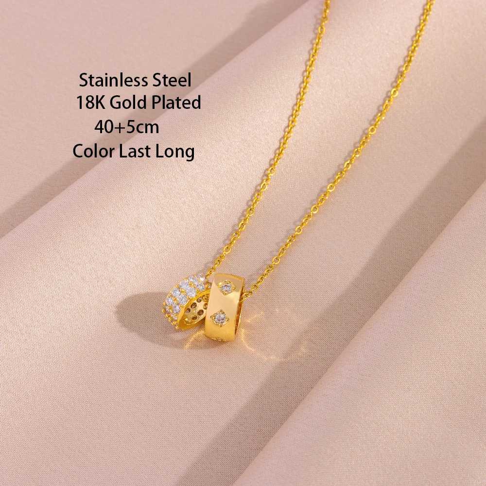Top Luxury 18K Gold Plated Zircon Crystal Lucky Double Loop Necklaces For Women Female Stainless Steel Clavicle Chain Jewelry M251216