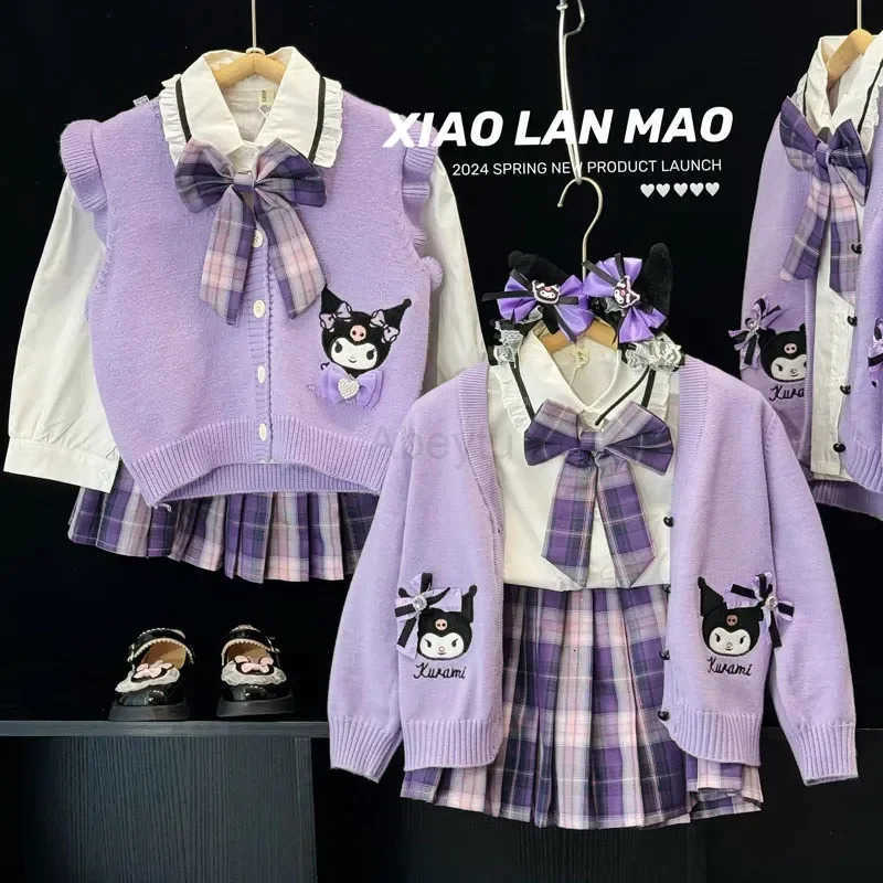 Sanrio 100-160cm Kuromi Girl Jk Suit New College Style Three-Piece ChildrenS Uniform Pleated Skirt Kuromi Sweater Children Gift H251216