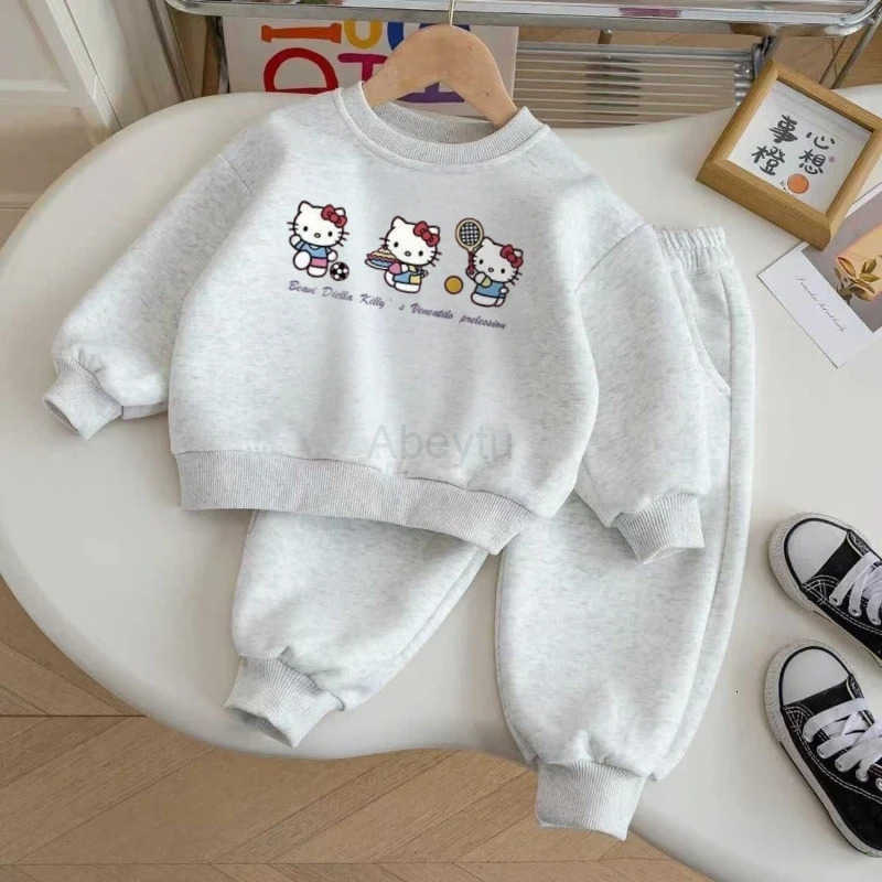 Sanrio Baby Girl Clothes Sets Autumn Kid Hello Kitty Printed Sweatshirts Pullover Top Trousers 2pcs Suit Children Sweet Tracksuits H251216
