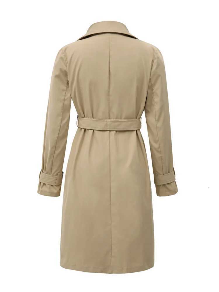 Women Fashion Long Trench Coats Solid Color Double-breasted Belted Windbreaker Fall Jackets OuterwearT251216
