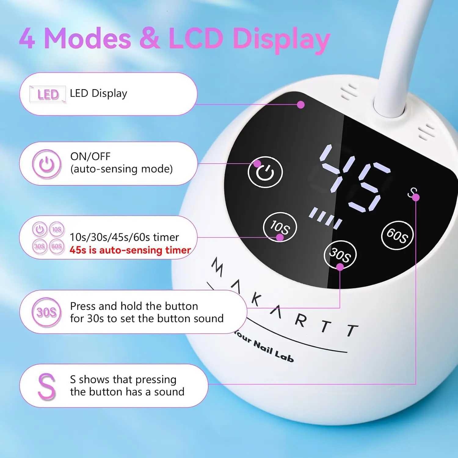 Makartt UV LED Nail Lamp - Gooseneck UV Light for Gel Nails Cherie Cordless USB 39W Nail Dryer LED Gel Lamp with 4 Times AutoT251216