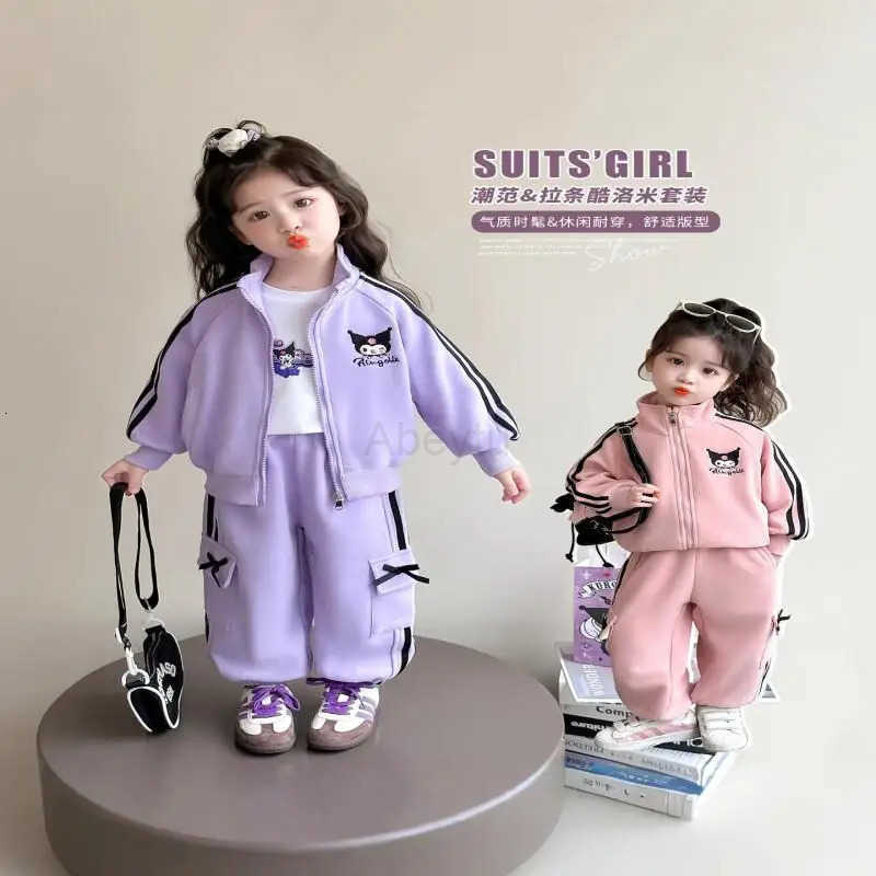 Sanrio Clothes Girls Autumn Spring Clothing Set Style Sports Two Piece Kawaii Y2K Anime Childrens Cool Girl Coat Coats Kid H251216