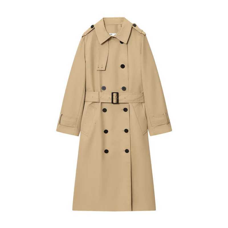 Womens Trench Coat 2025 Autumn New Style Solid Color Long-Sleeve Waterproof Double-Breasted Trench Coat with Belt BritishT251216
