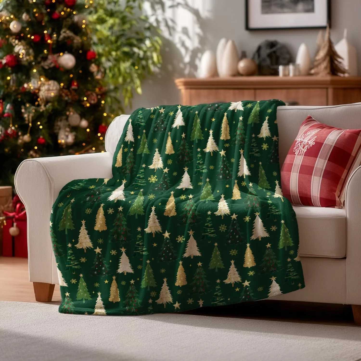 Christmas Flannel Blanket Throw Christmas Red Tree Plush Cozy Fleece Blankets for Couch Sofa Bed Ideal Gifts for Kids Adults H251216 - view 3