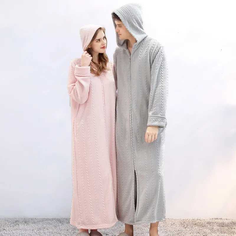 Winter Plus Size Hooded Zipper Long Warm Coral Fleece Bathrobe Women Thermal Flannel Bath Robe Shell Dressing Gown Sleepwear C251216