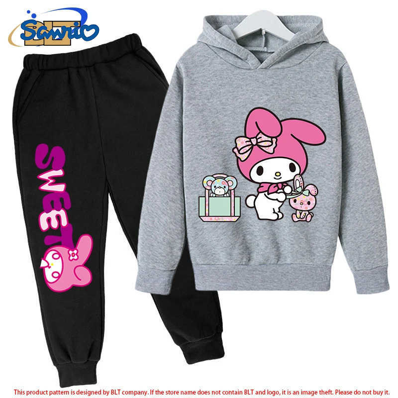 Sanrio Melody Children Hooded SweatshirtPants Two-piece Set Boy Girl Autumn Winter Daily Outdoor Vacation Casual Loose Warm Sportswear H251216