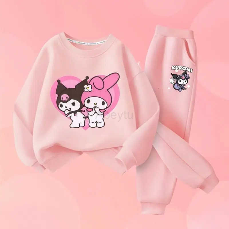 Sanrio 2Pcs Spring New Kids Cute Cartoon Kuromi Melody Clothing Sets Childrens Hoodies and Long Pants Two Piece Suit Casual Sweatsuit H251216