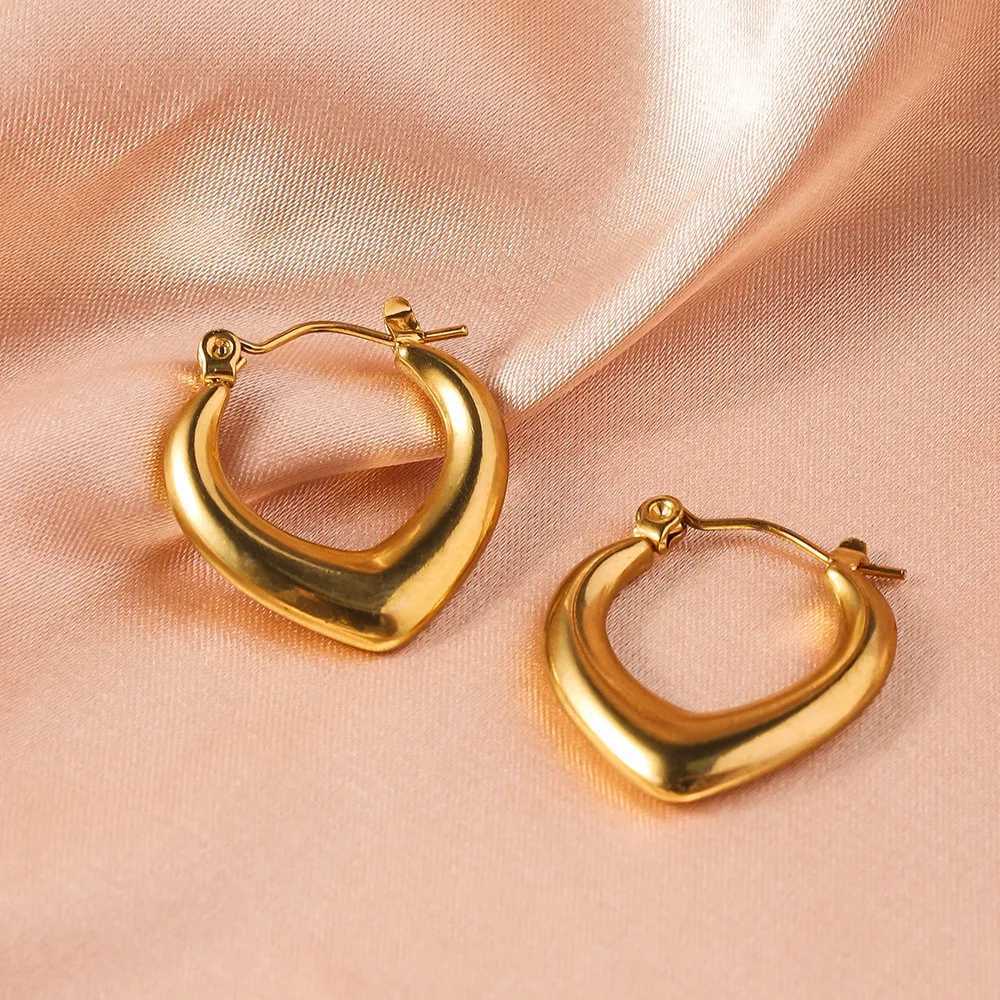 French Heart-shaped Stainless Steel Earrings Non Fading Womens Gold Color Metal Earrings Jewelry Accessories G251216