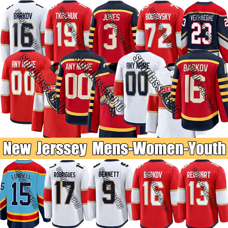 #72 Bobrovsky floridas hockey panthers jersey #16 Barkov C Verhaeghe Reinhart #19 Tkachuk A Montour Tarasenko Luostarinen Lorentz Hockey Jerseys
