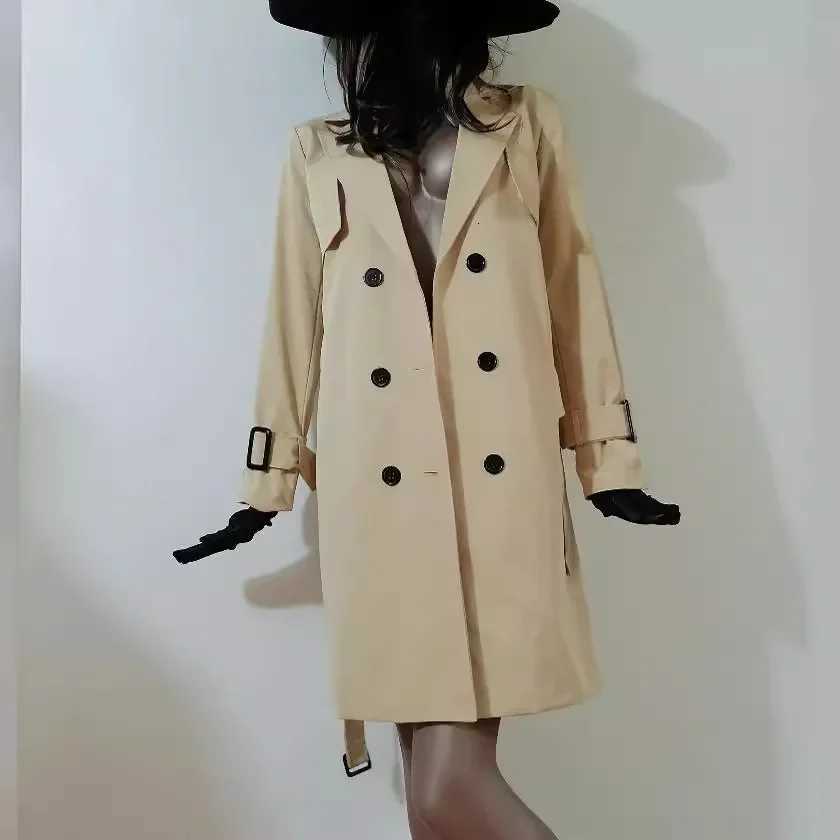 Windbreak Outwear Winter and Autumn Womens Jackets Double-breasted Fashion Casual Trench Coat Solid Color Trench JacketsT251216