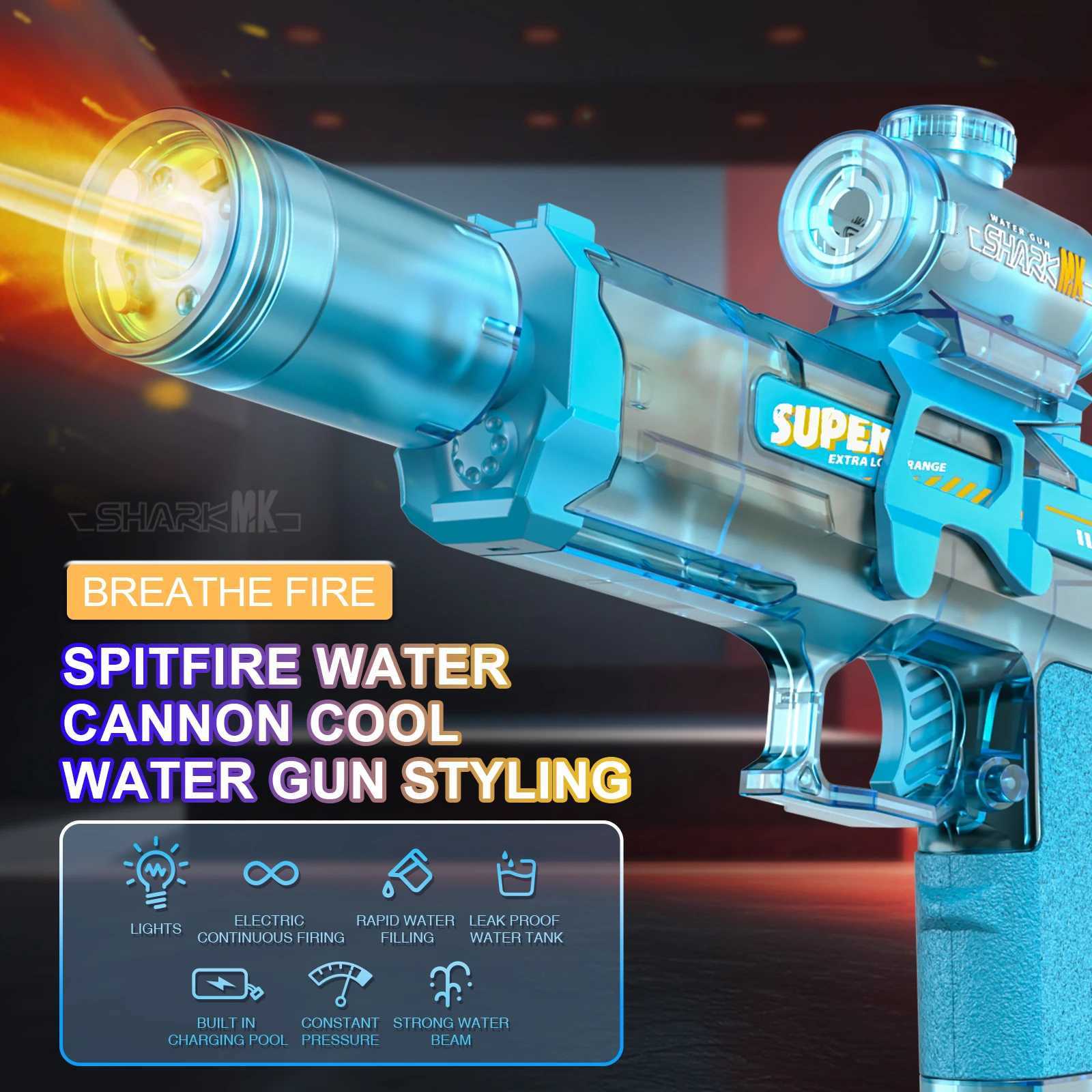 Electric Water Gun With light Sprays Flame Pistol Shooting Toy Full Automatic Beach Toy For Kids Children Boys Girls Adults Gift H251216