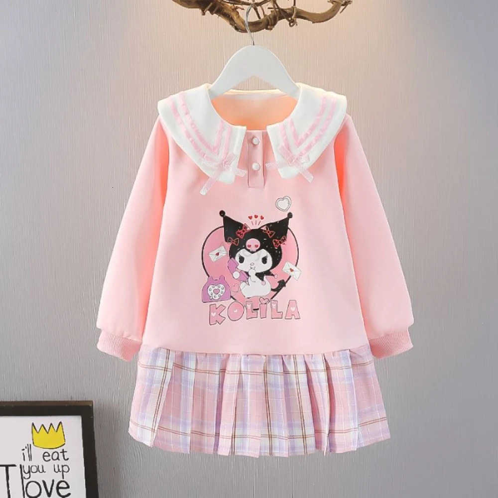 Sanrio Kuromi Sweatshirt Dress Autumn New Childrens Princess Dress Girls JK Uniform Long-Sleeve Dress Fall Clothing for Girls H251216
