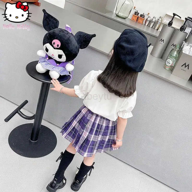 Sanrio Kuromi Melody Girl Kawaii Pleated Skirt Set Summer New Kids Cartoon Anime College Style Jk Uniform Sweet Princess Dress H251216