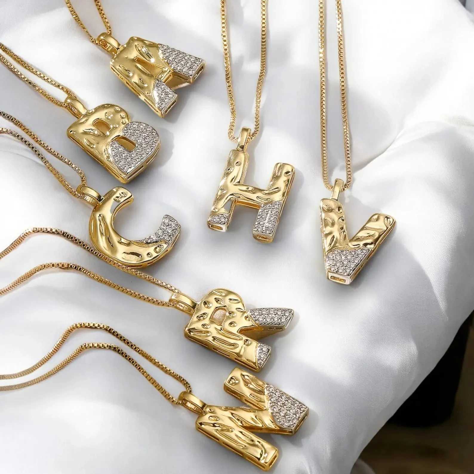 26 Zircon Letter Initial Pendant Necklace Two Tones Copper Micro Setting Letters Necklace for Women M251216