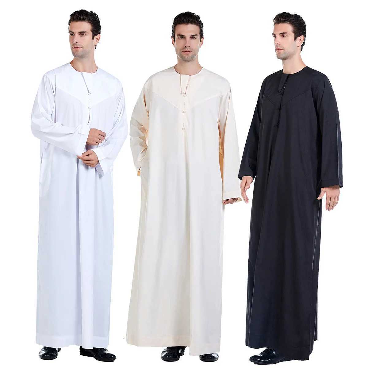 Men Abaya Solid Muslim Long Sleeve Button Dress Pakistan Islam Clothing Jubba Thobe Saudi Arabia Kleding Kaftan Oman Qamis Homme W251216