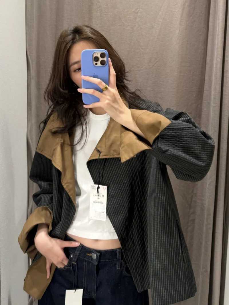 ETJ 2025 autumn winter new womens fashion loose version of high neck short double-sided trench coat casual coatT251216