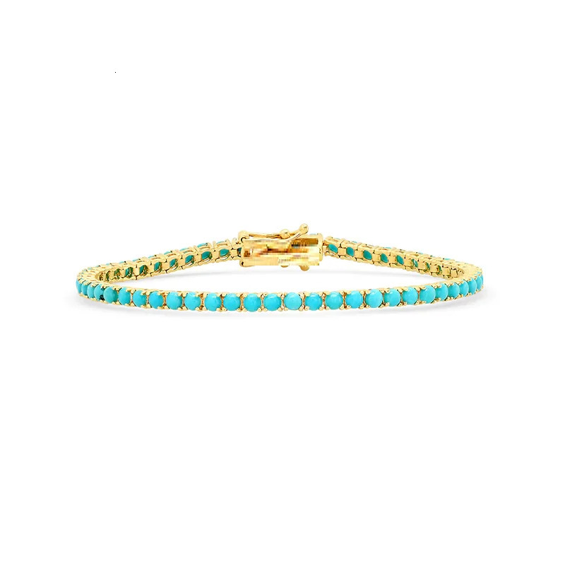 Gold Color Blue Turquoises Stone 3MM Tennis Chain Bracelet For Women Fashion Jewelry 16cm 18cm 20cm 251210