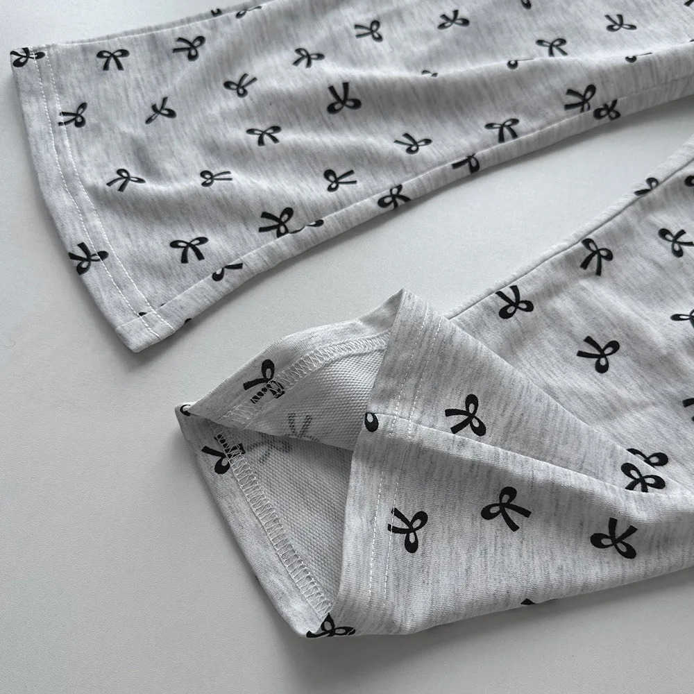 Sanrio Children Clothing Girls Hoodie Spring and Autumn 2025 New Bow Long Sleeved Hoodie Full Printed Bow Long Pants Two-piece Set H251216