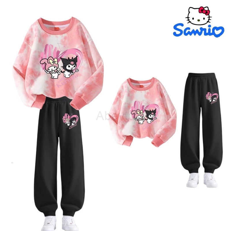 Sanrio Baby Girl Clothes Set Autumn Kid Hello Kitty Printed Sweatshirts Pullover Tie Dye TopPants 2pcs Suit Children Tracksuits H251216