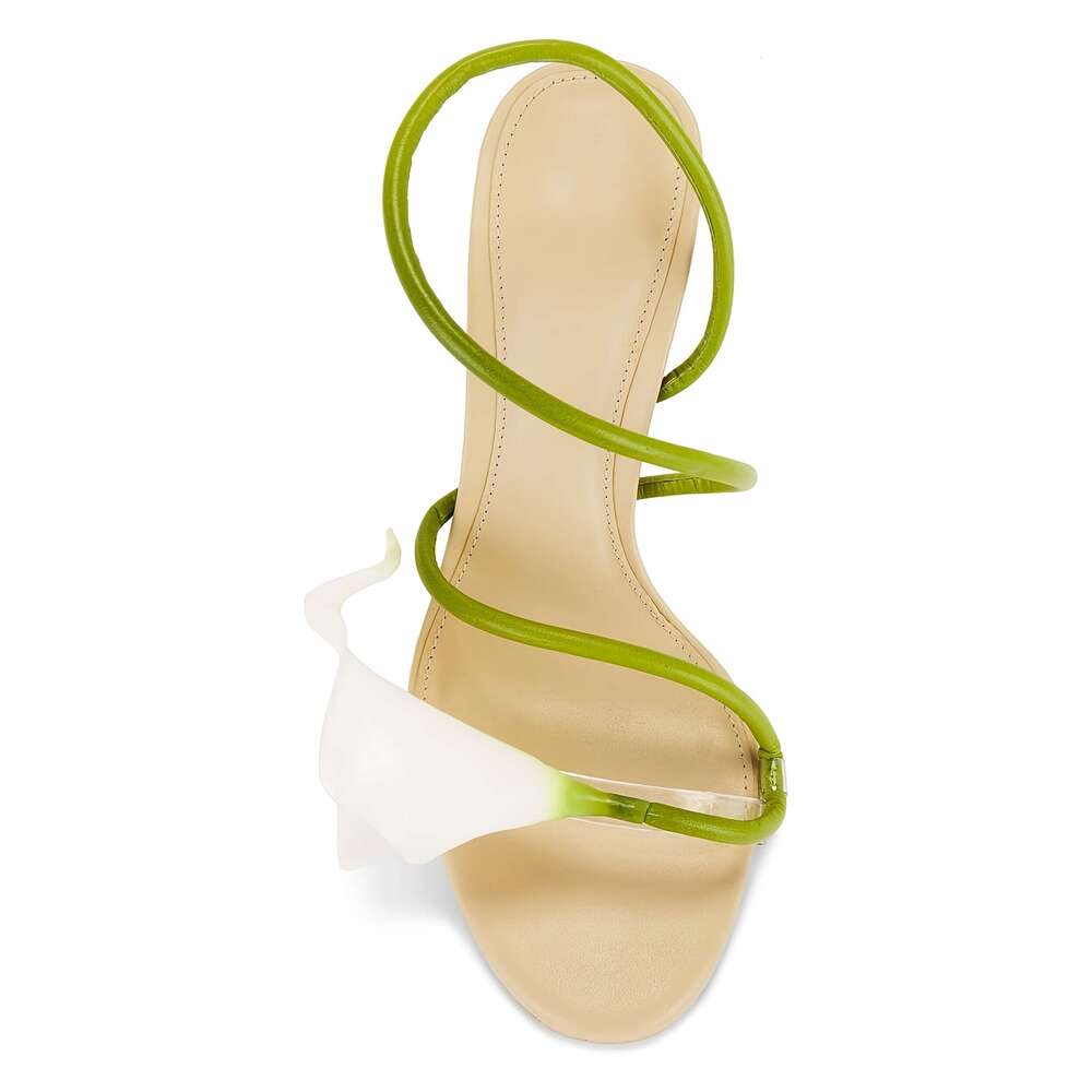 Flower Heels Women Nude Calla Lilyl Heeled Sandals Wedding For Bride Sexy Strappy Stiletto Heel Dressy Unique Shoes
