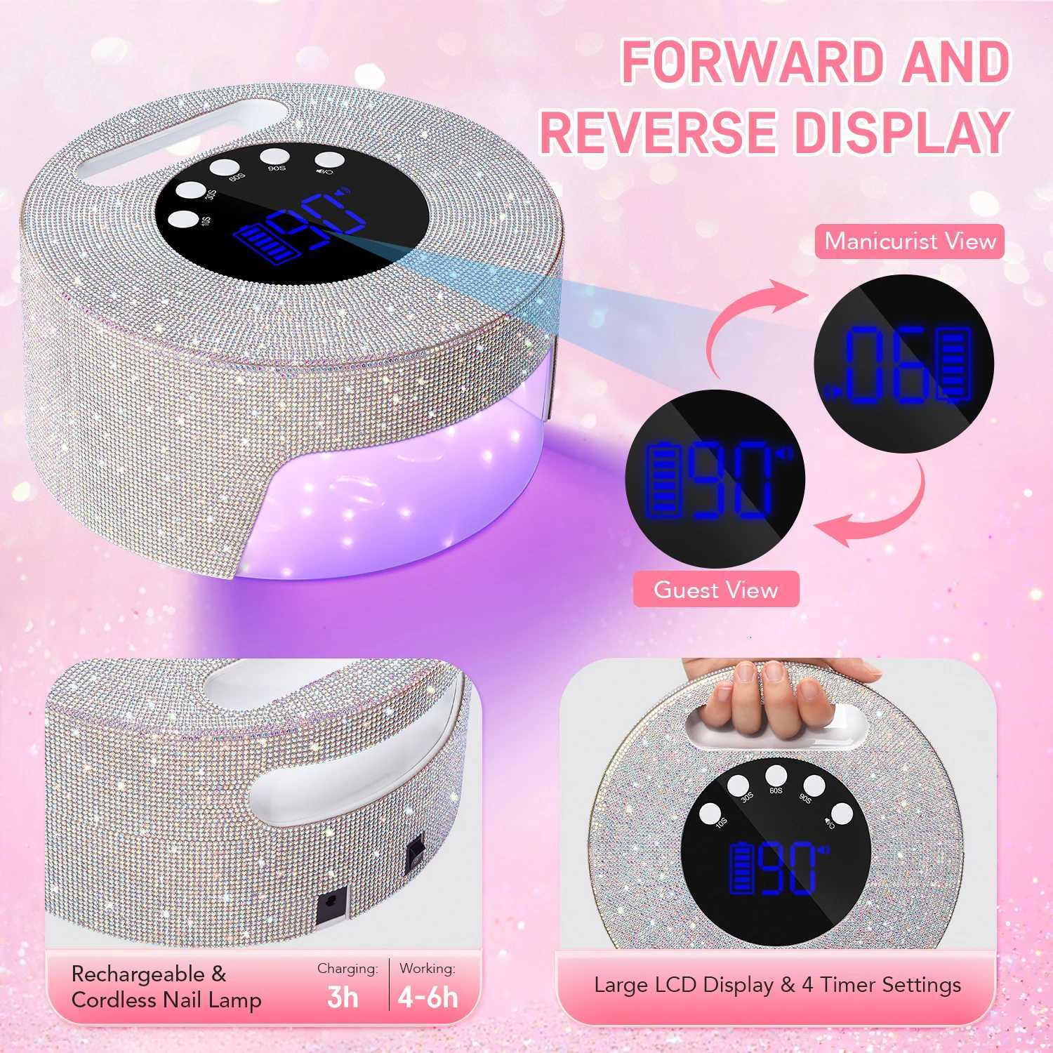 DianaBeauty UV LED Nail Lamp Rechargeable Cordless Nail Dryer with 4 Timing Modes HD Display UV Lamp for Nails Manicure ToolsT251216