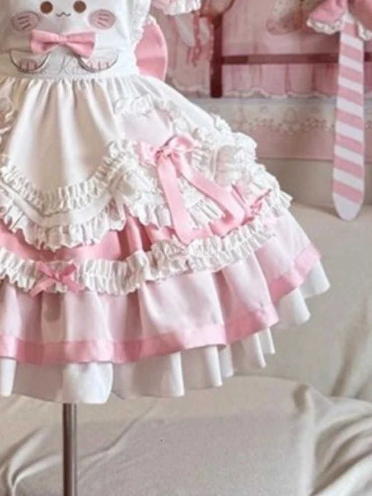 Sanrio New Japanese Sweet Lolita Womens 2 Piece Set Y2k Cute Bow Summer Dress Lace Design Strap Apron Fashion Female Vintage Outfits H251216