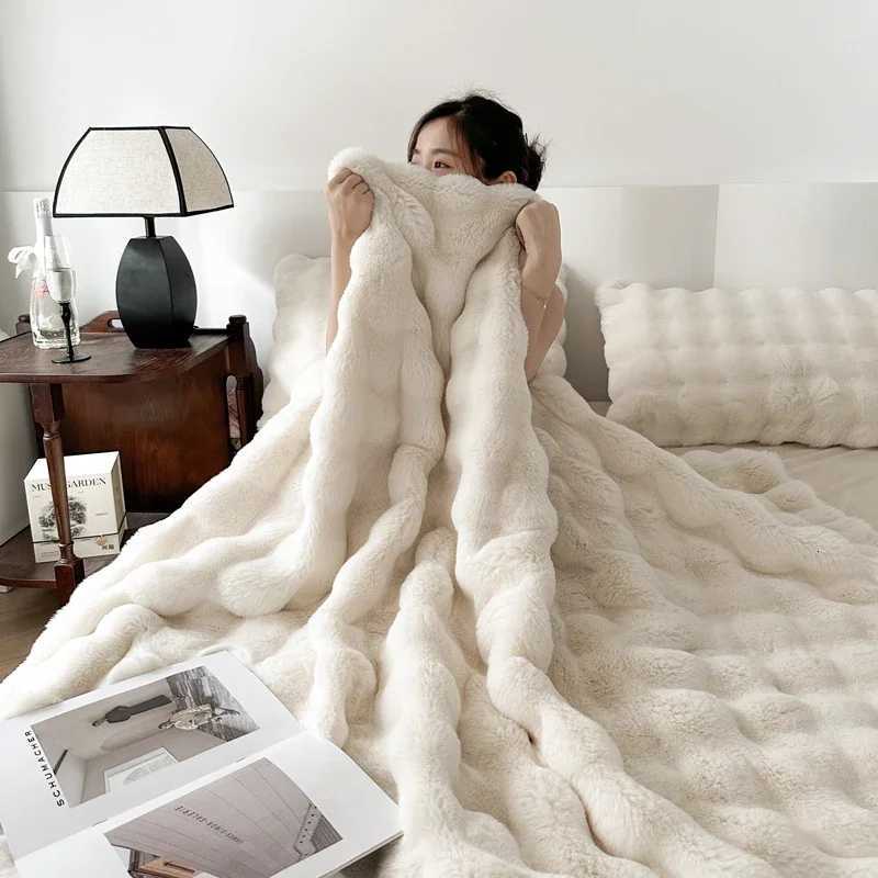 WASART Faux fur plush throw blanket warm winter soft fluffy blankets for bed luxury plaid couch cover for sofa pillow case gift H251216 - view 6