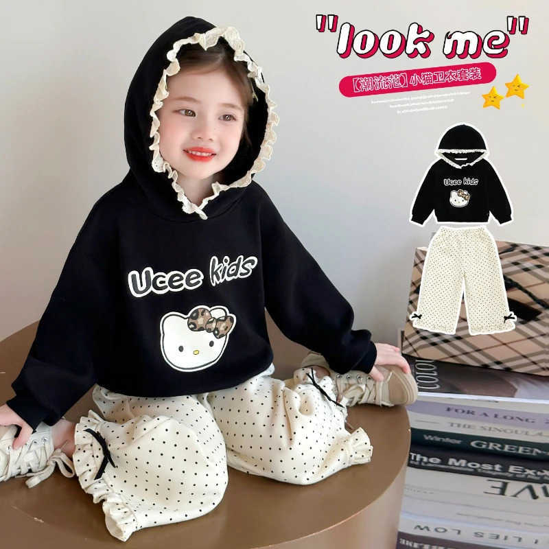 Sanrio Girl Clothes Set Autumn Kid Sweatshirts Pullover Hello Kitty TopPants 2pcs Suit Children Sweet Tracksuits Outfits Brand H251216