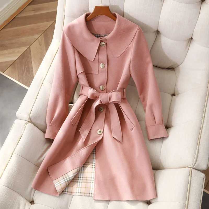 2024 Autumn/Winter Womens Clothing Trench Long Suede Jacket Korean Version Long-sleeved Fashion Temperament Popular Trend CoatT251216