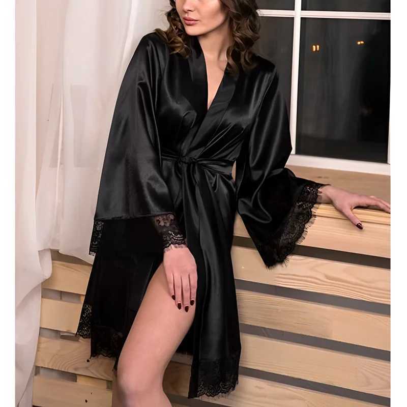 Womens Summer Pajamas Simple Sexy Nightgown Lingerie Transparent Lace Soft Silk Bathrobe Comfortable Fashion Leisure Home Wear C251216