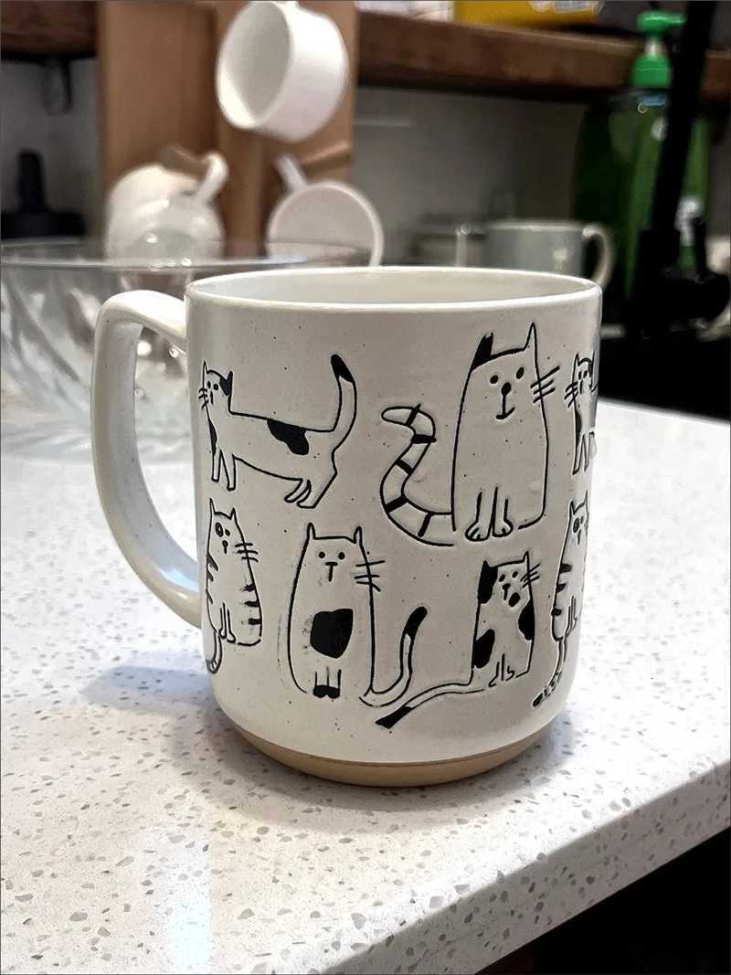 Super Cute Hand-painted Ceramic Tea Cup Cartoon Cat Large Capacity Coffee g Cups He Off Kitchen Bar Creative Gift H251215