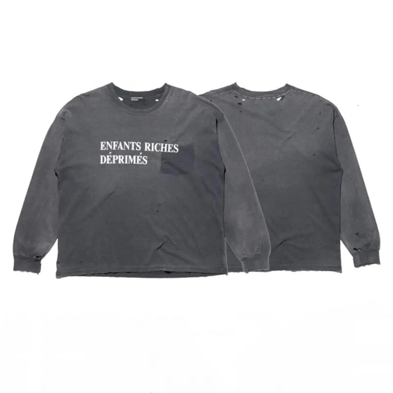 SS Top Ripped Men Women Slogan print Melancholy Rich Second Generation Cotton 11 Quality Long Sleeve Tshirts 251216